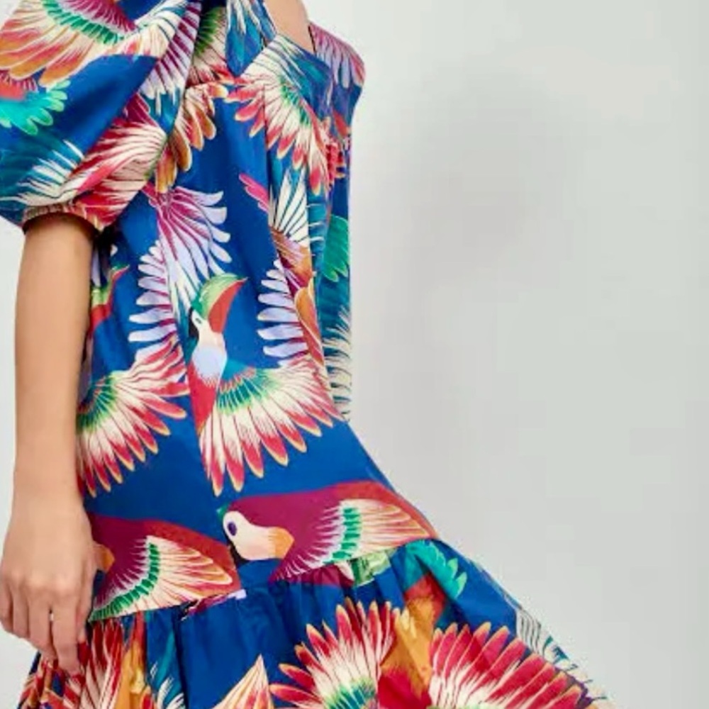 FARM Rio Colorful Parrot Print Midi Dress